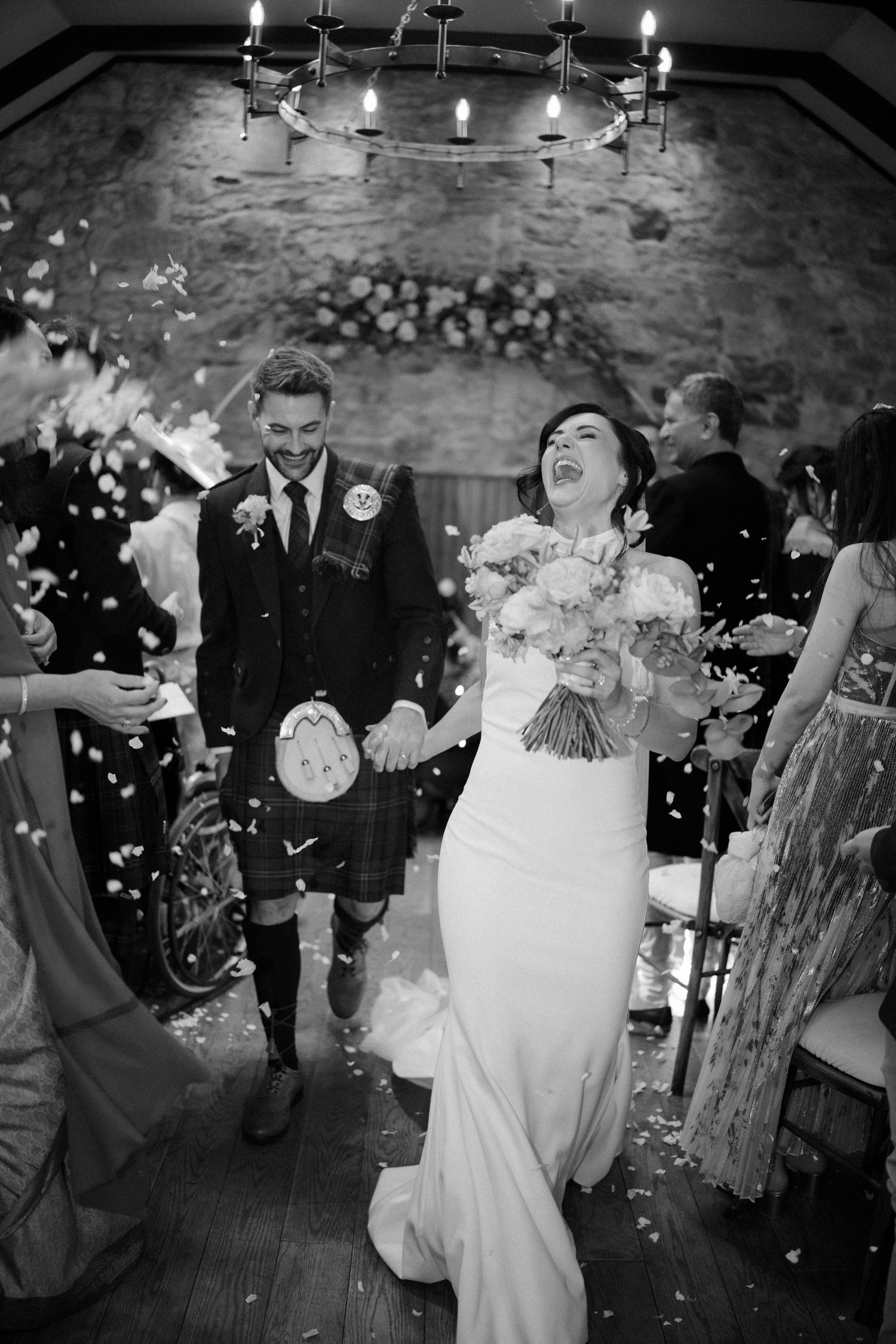 Wedding ceremony, confetti, at Rosebery Steading, Temple, Gorebridge, Scotland.
