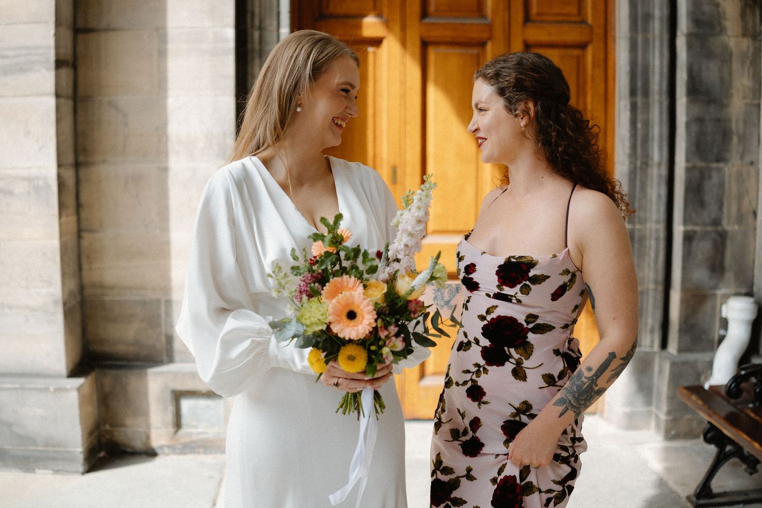 Wedding, bride and friend, European Suite City Chambers Edinburgh