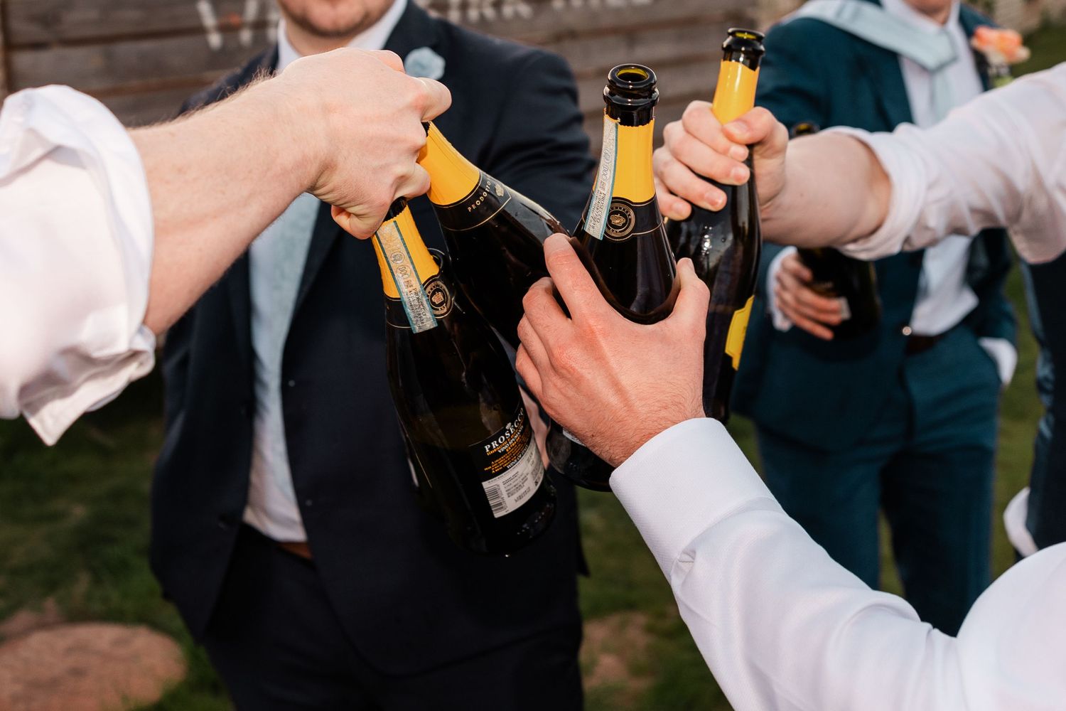 Wedding grooms party with prosseco, Whitekirk Hill, Whitekirk, North Berwick