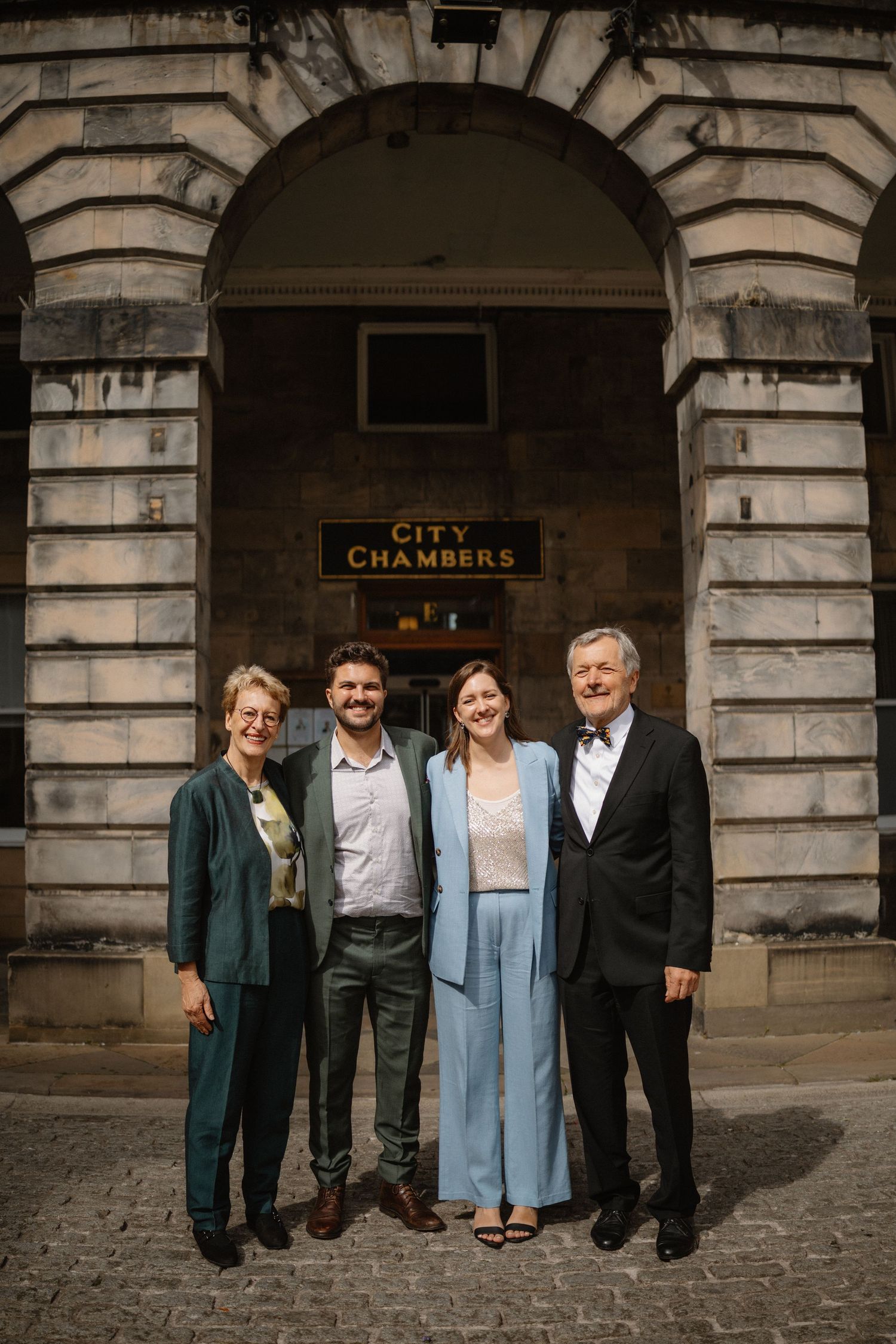 Edinburgh City Wedding photo bride groom with parents