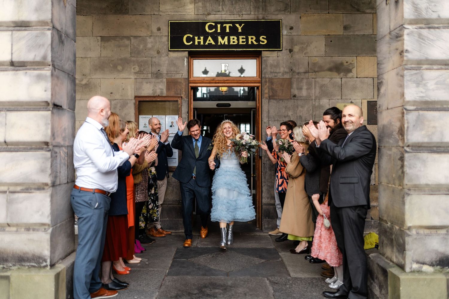 Exit wedding at  City Chambers Edinburgh Scotland,