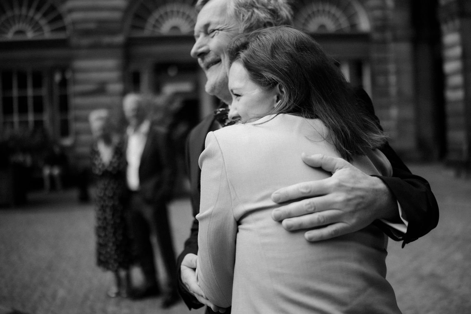 outside the Edinburgh City Chambers  
Edinburgh City Wedding Couple Wedding photo Father and daughter