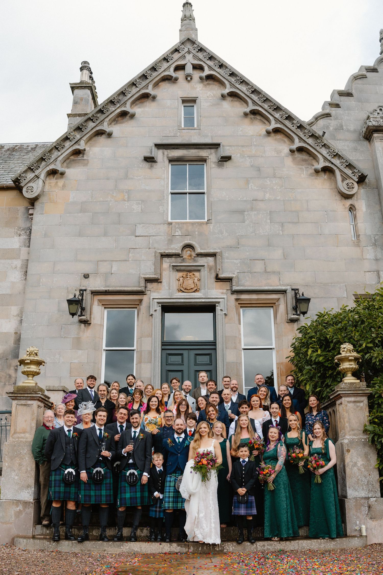 wedding photo bridesmaids and groomsmen and guests