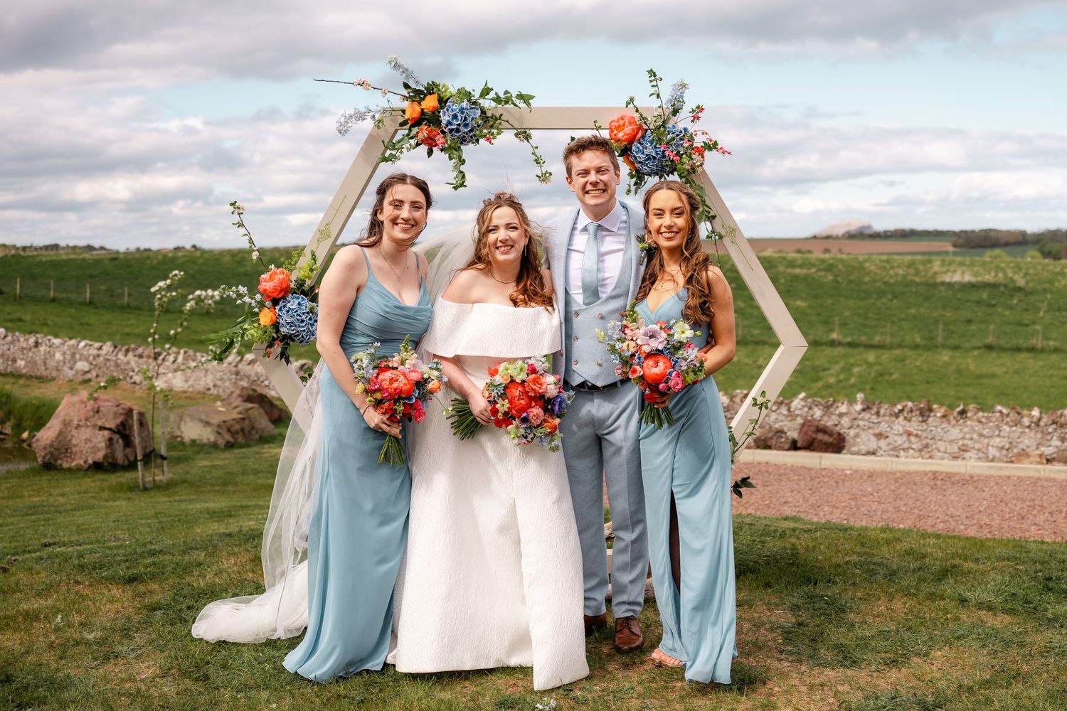 Wedding group photos, Whitekirk Hill, Whitekirk, North Berwick