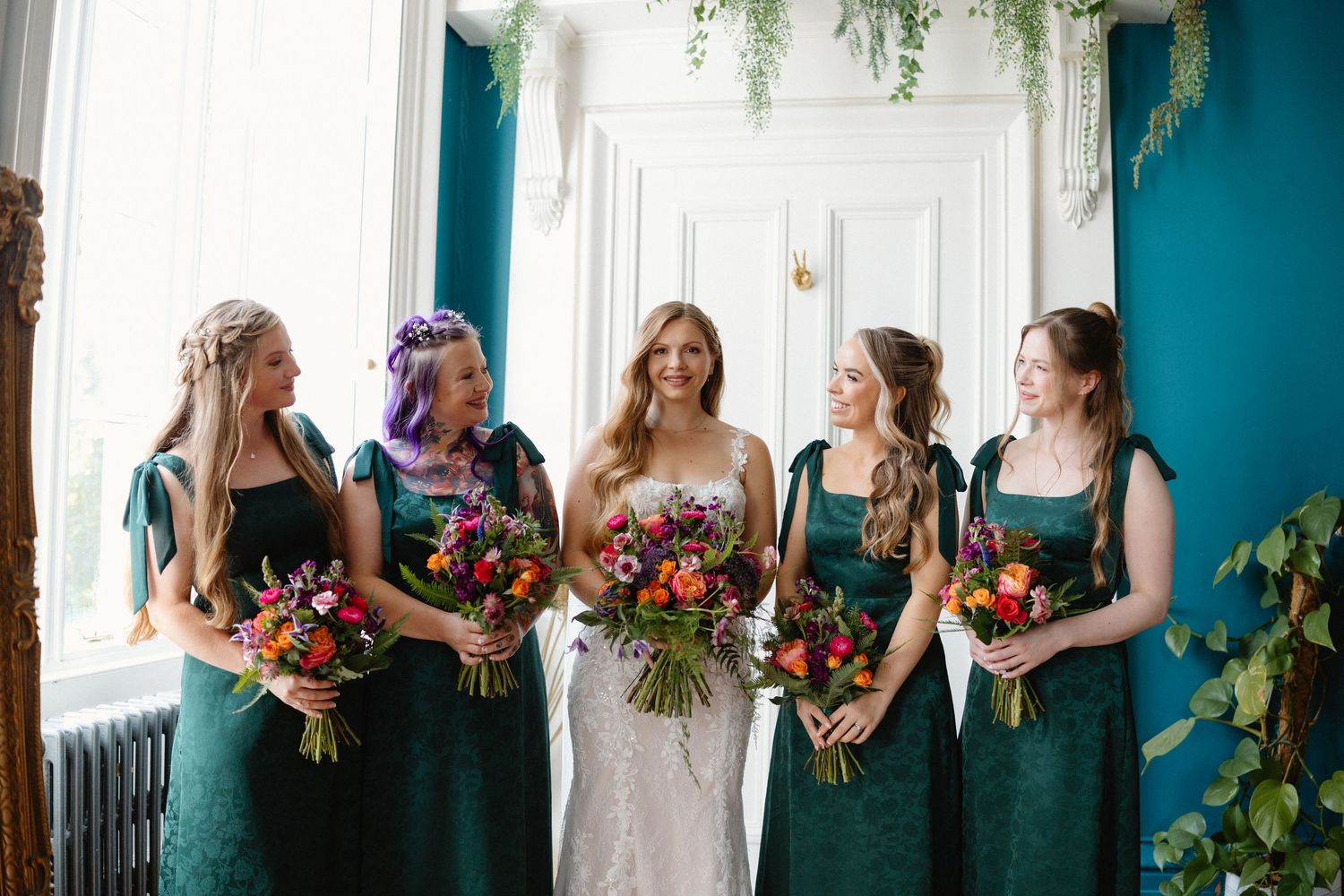 Bride with friends  getting ready Netherbyres House
Wedding venue in Eyemouth, Scotland