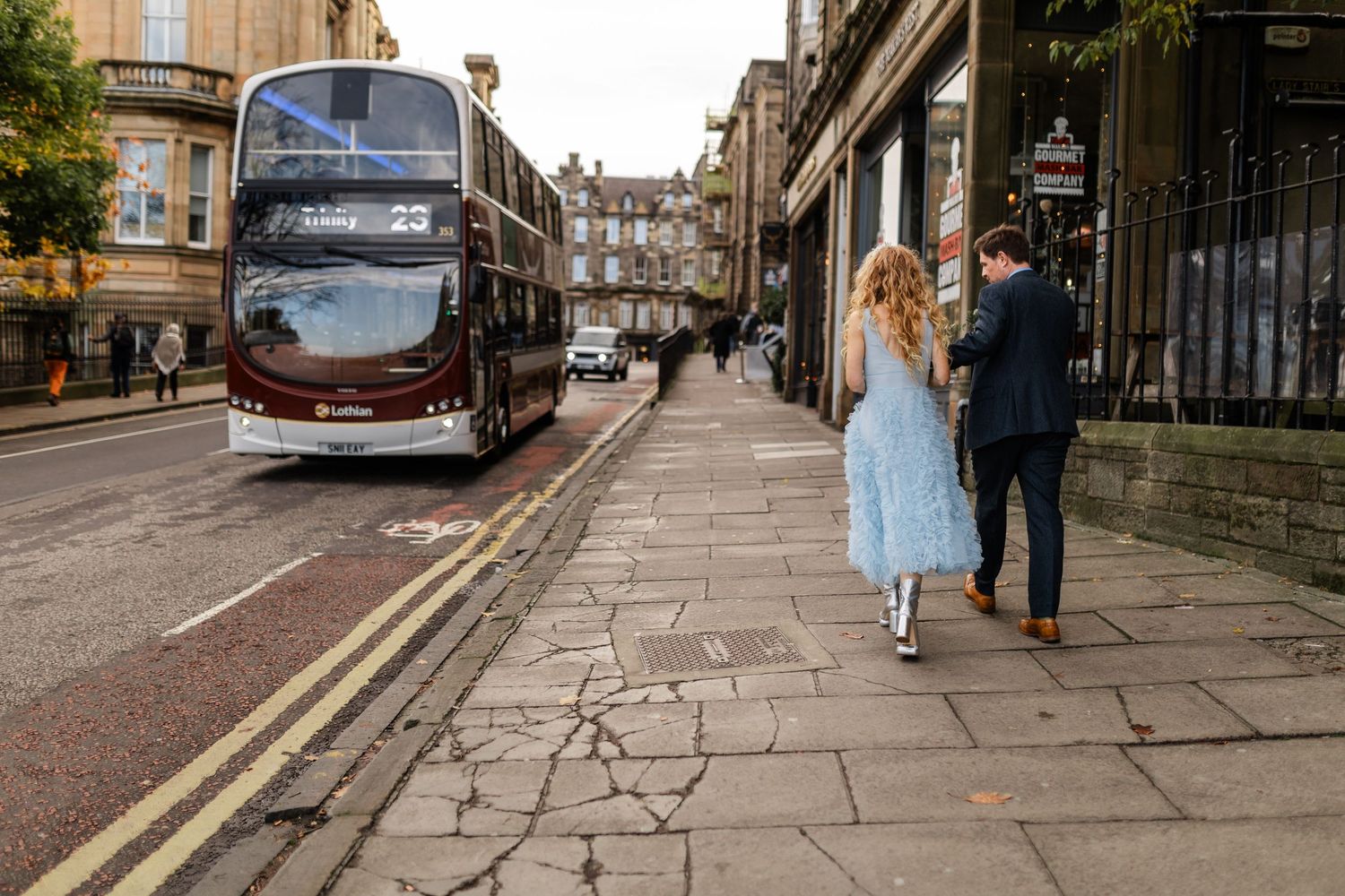 Untraditional wedding dress, blue dress. Edinburgh Wedding, City Chambers Wedding in Edinburgh, Scotland