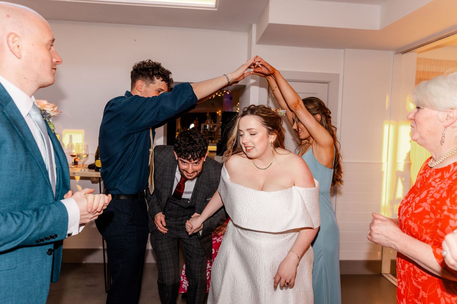 Wedding guest dancing, Whitekirk Hill, Whitekirk, North Berwick