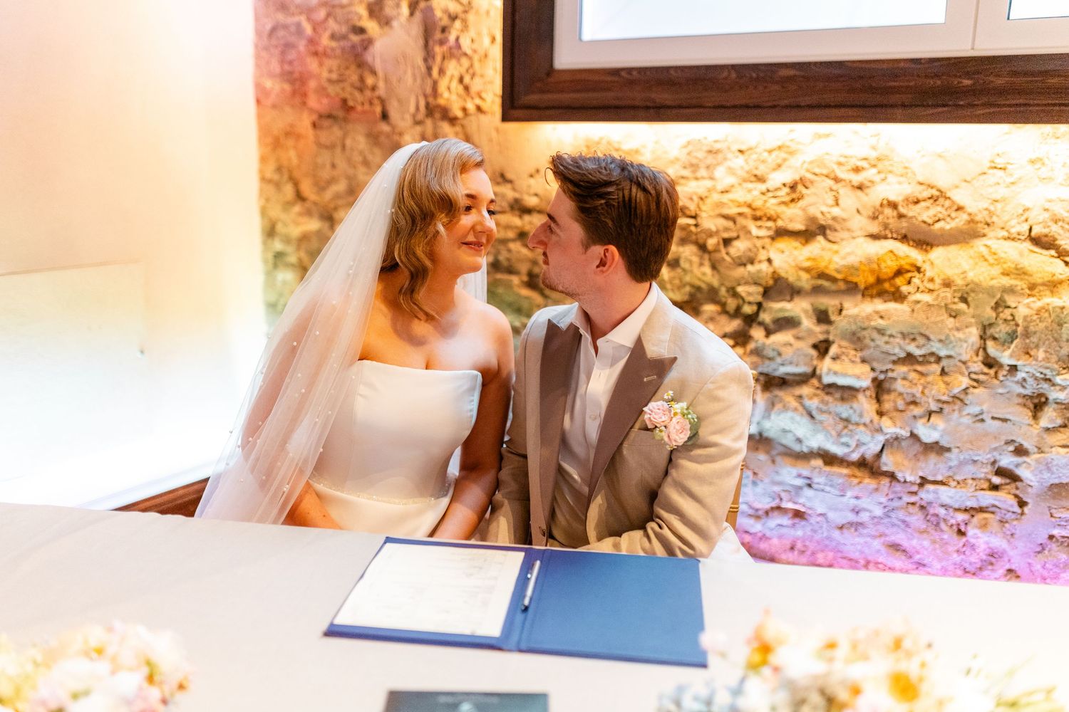 Wedding ceremony, signing, Virgin hotel in Edinburgh City Scotland