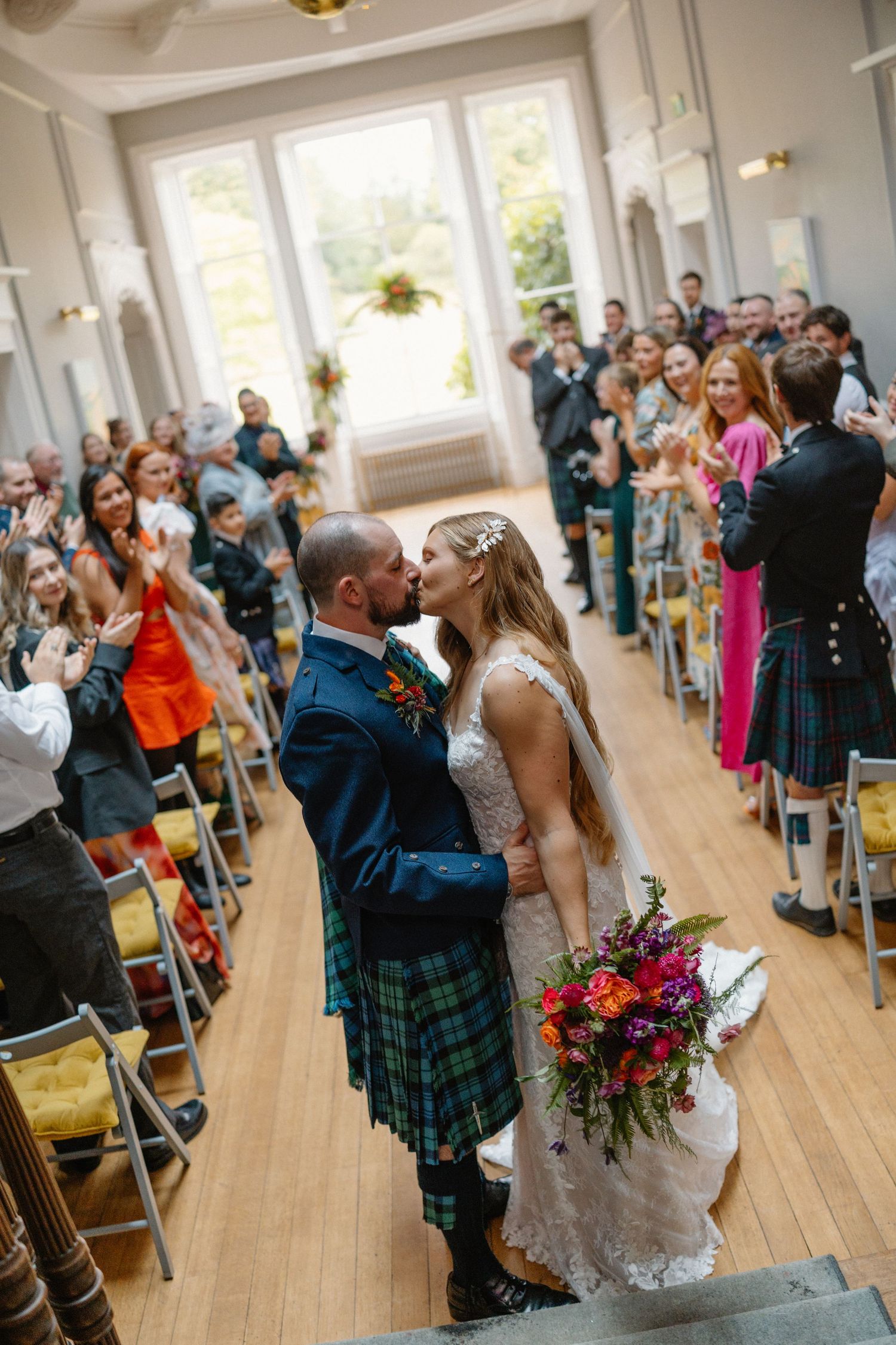 First kiss bride and groom, Netherbyres House
Wedding venue in Eyemouth, Scotland