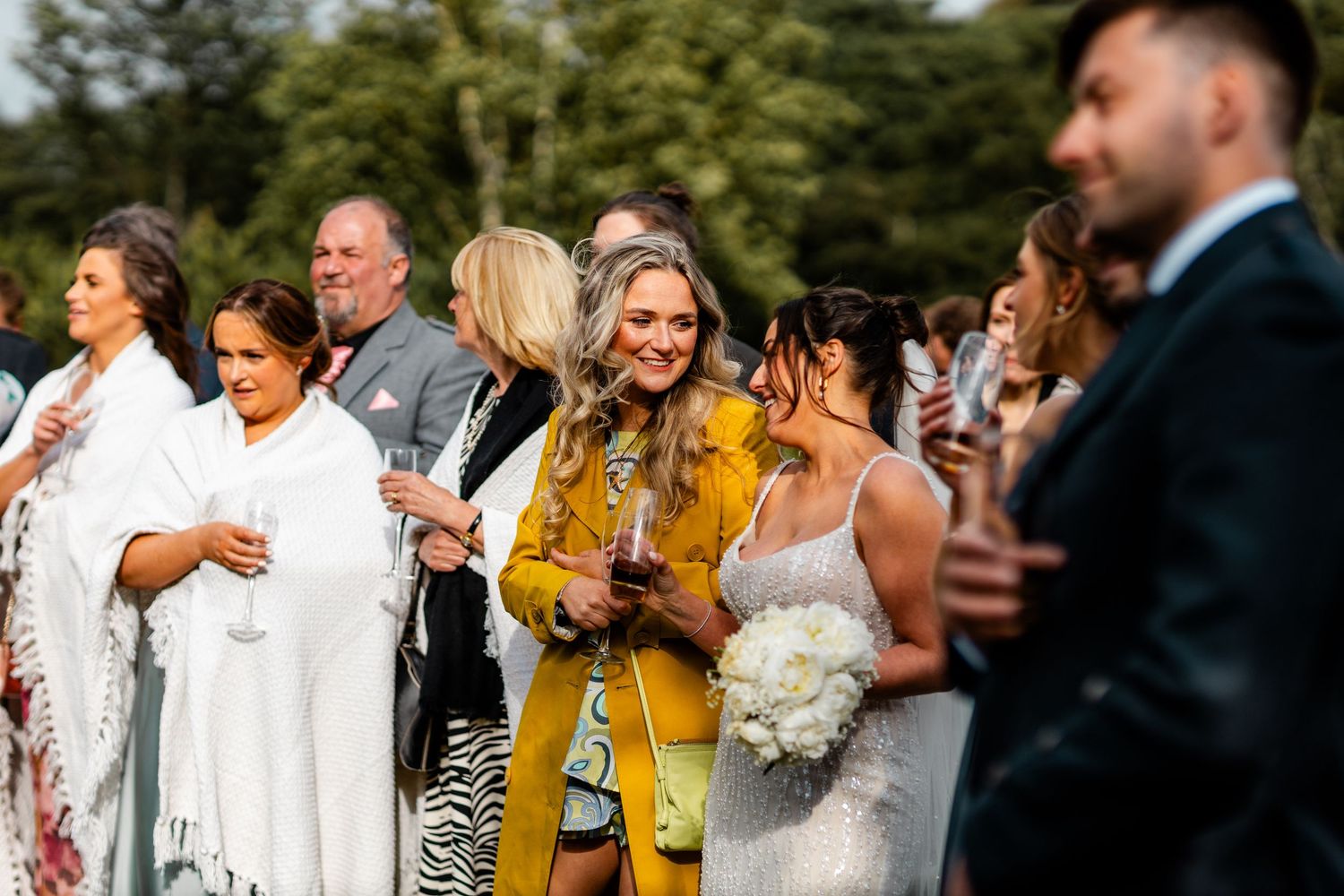 guests during Speeches, outdoor wedding, Glass House Edinburgh City Scotland,