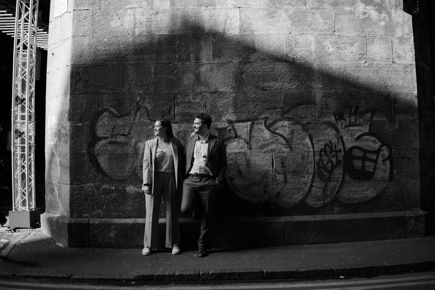 Black and white, shadow Edinburgh City Wedding Couple Wedding photo