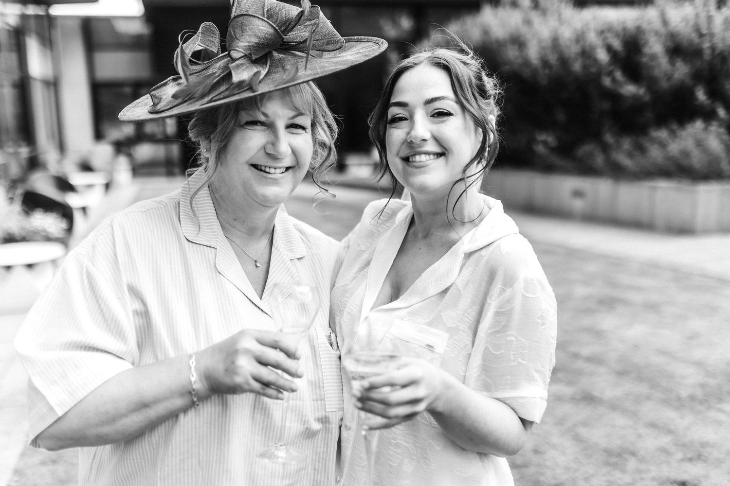 Bride with Mum black and white photo, Glass House Edinburgh, Scotland,