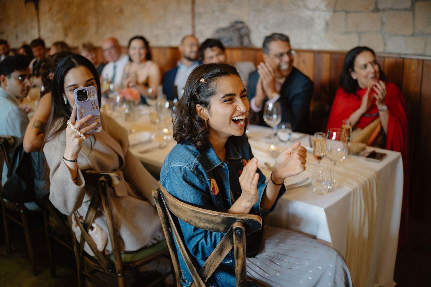 happiness at wedding speeches at Rosebery Steading, Temple, Gorebridge, Scotland.