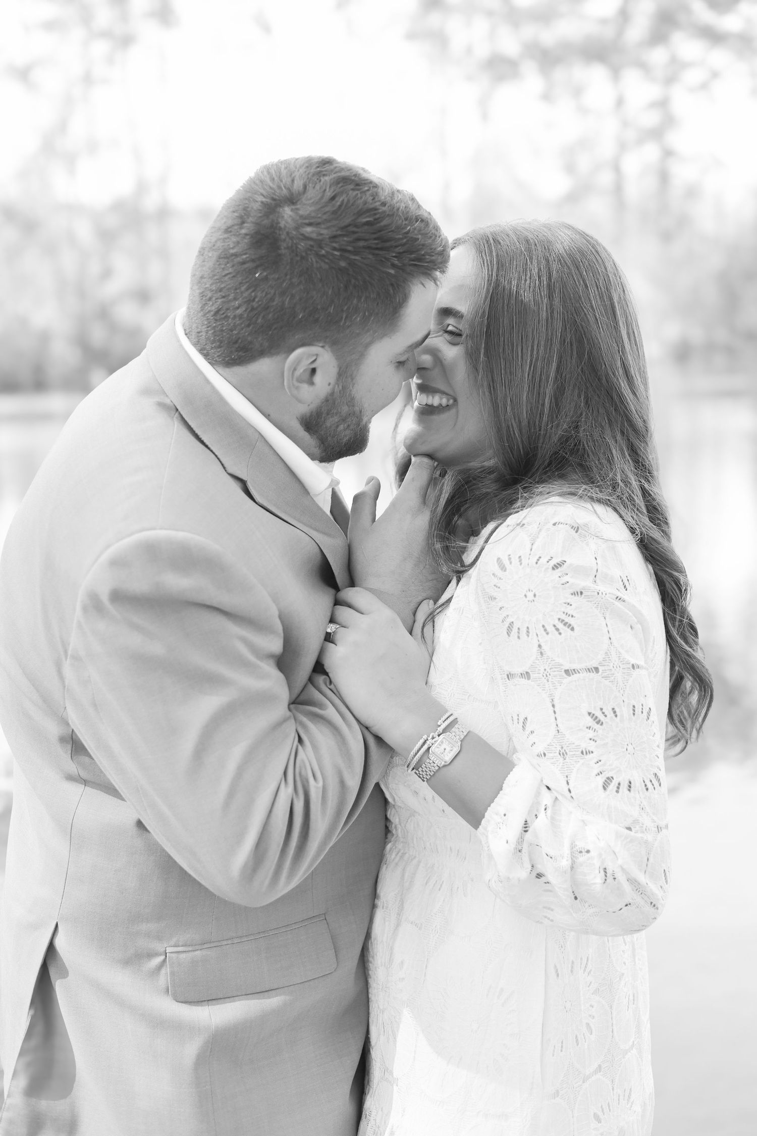 Black and white romantic wedding photography sequence showing tender moments between newlyweds.