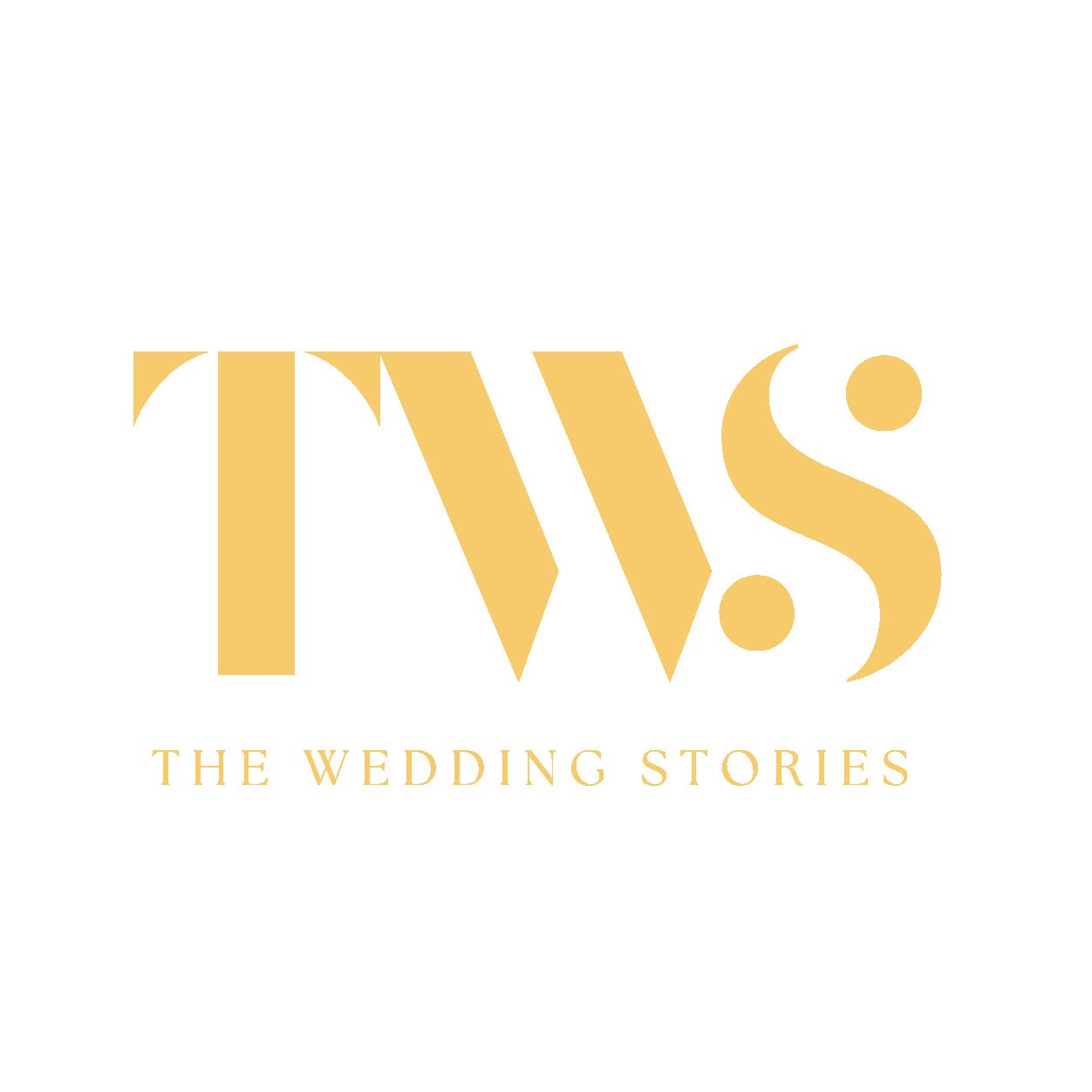 Gold text logo for The Wedding Stories company on a white background.
