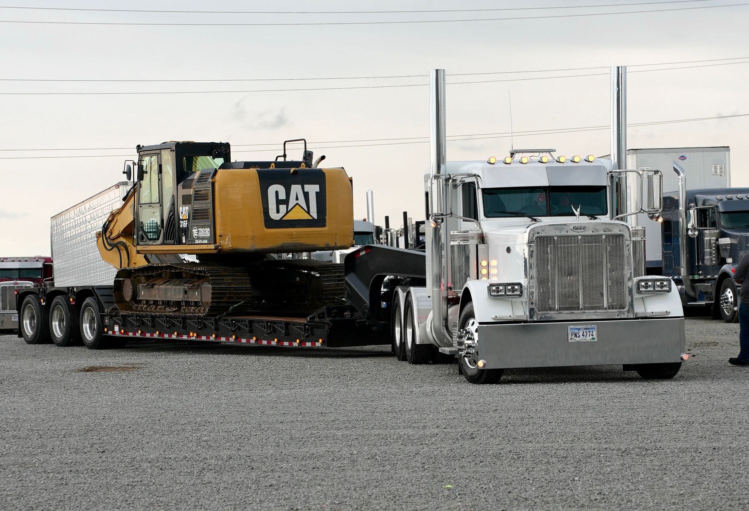 A Peterbilt hauling equipment