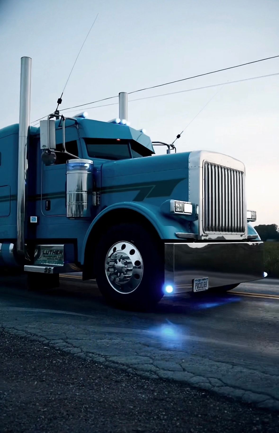 A blue semi truck