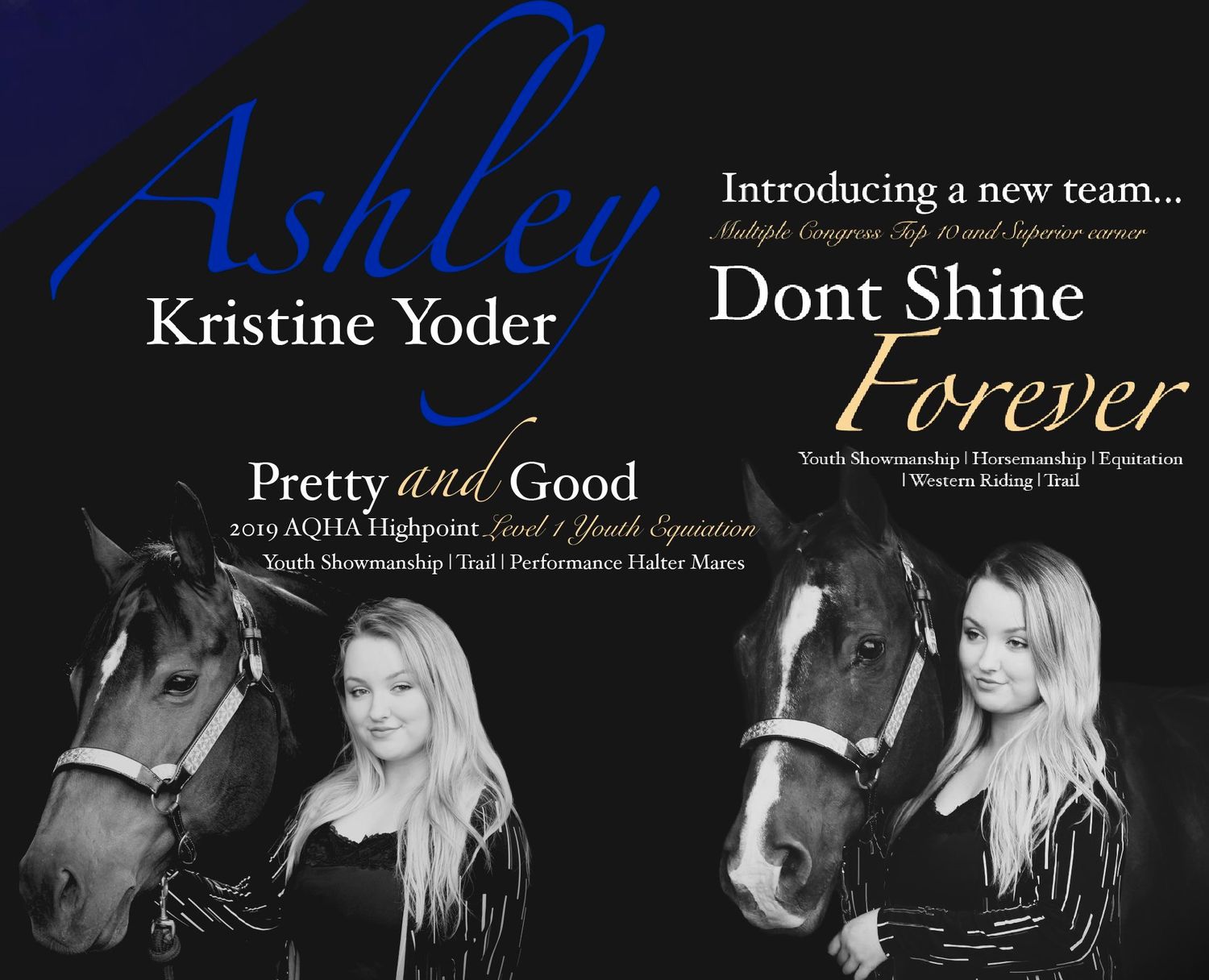 An ad of two horses and a rider