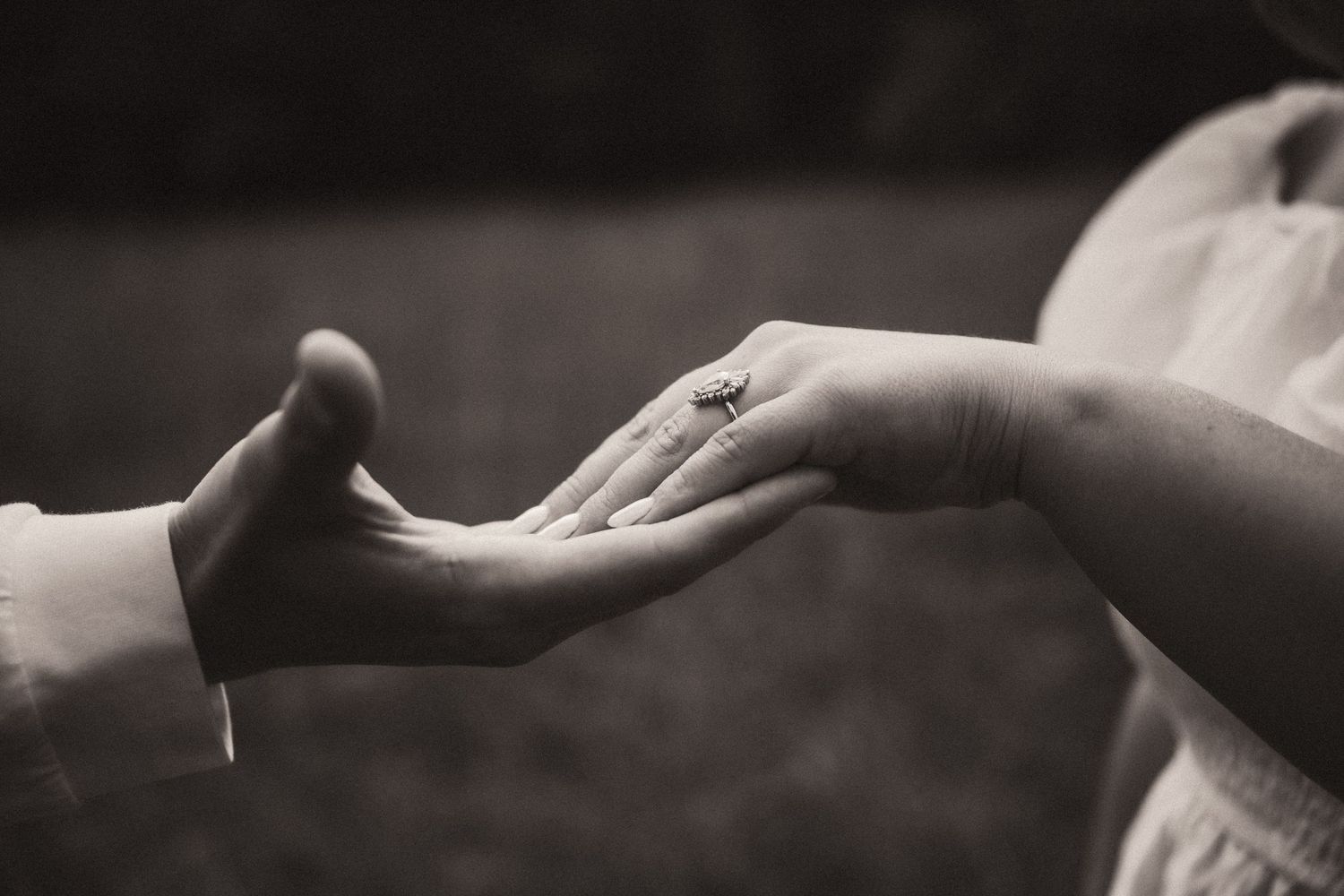 A small butterfly perches delicately on an outstretched palm in black and white photography. Pittsburgh Wedding Photographer