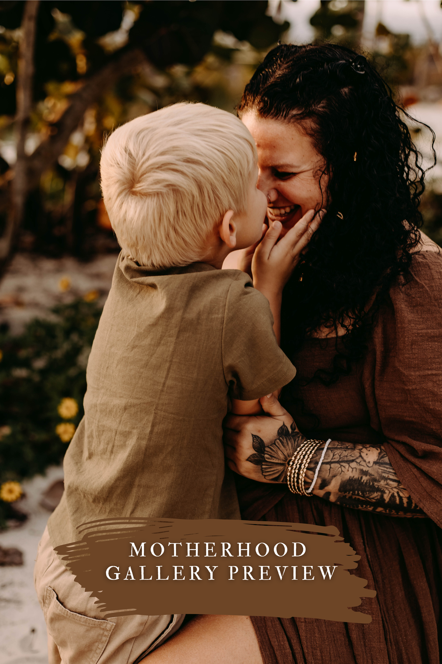 A tender moment captured between parent and child in warm autumn lighting during an outdoor photography session.