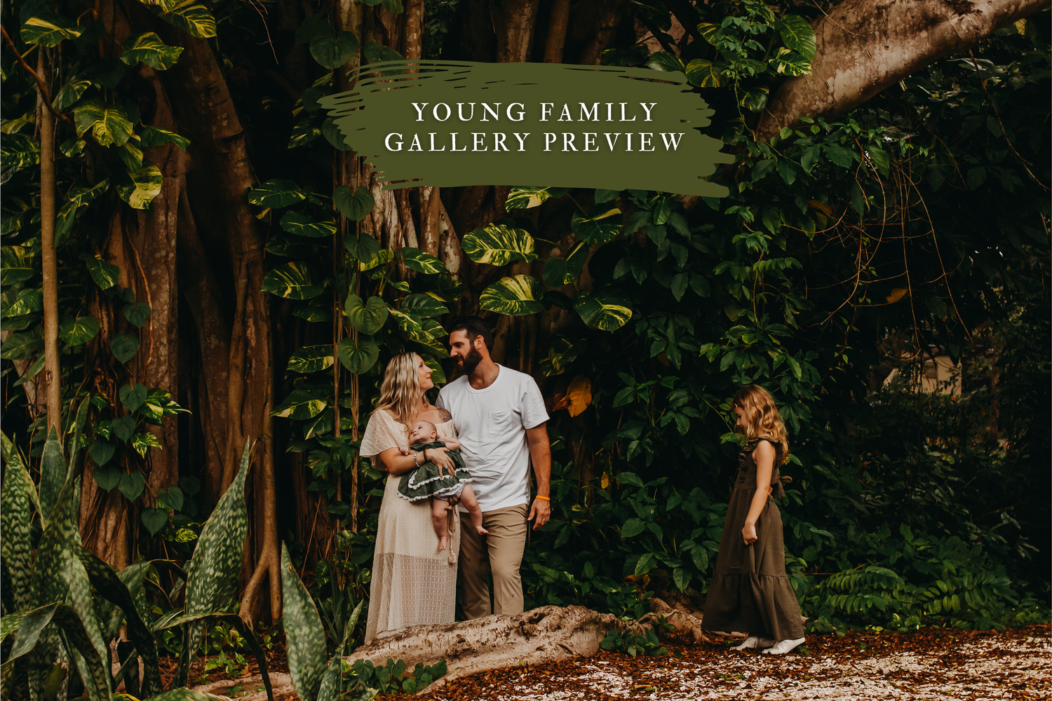 A couple shares an intimate moment while standing together in a lush green forest setting.