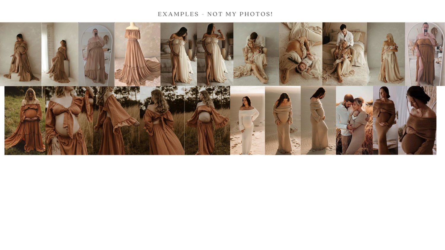 A collection of vintage fashion photographs showing elegant evening gowns and formal wear from a past era.