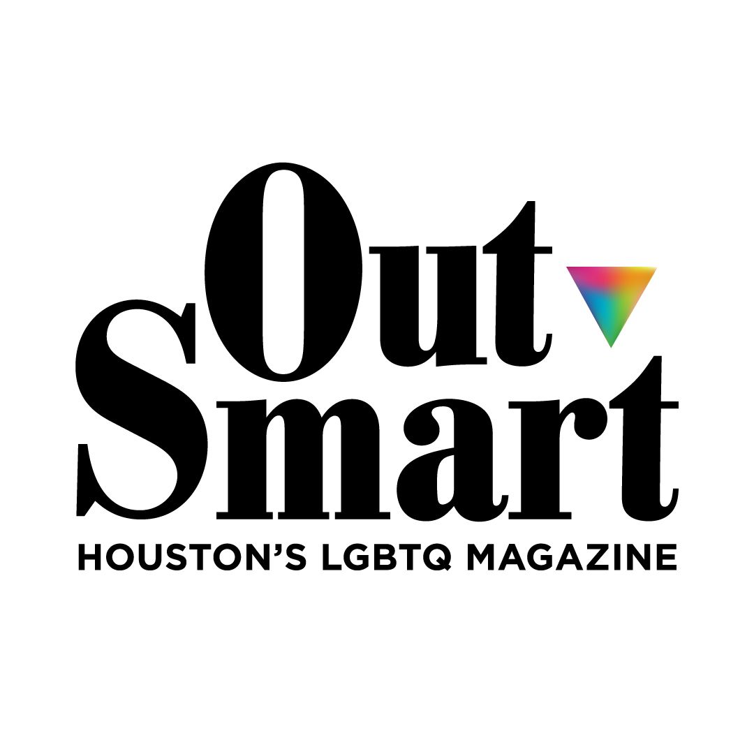 OutSmart magazine logo with black text and small rainbow triangle for Houston's LGBTQ publication.