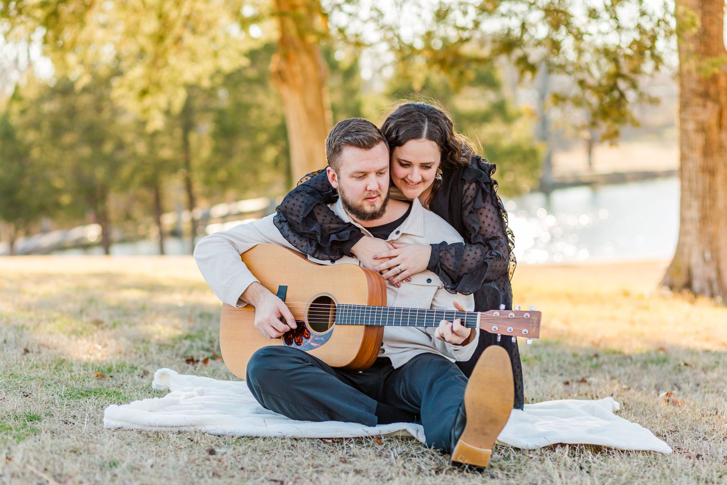 Couples session with a guitar at Lyon College in Batesville, AR