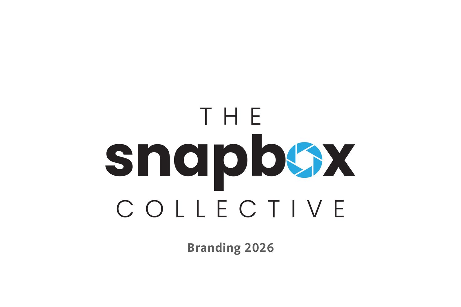 The Snapbox Collective branding 2026 logo featuring bold typography and a blue camera aperture icon.