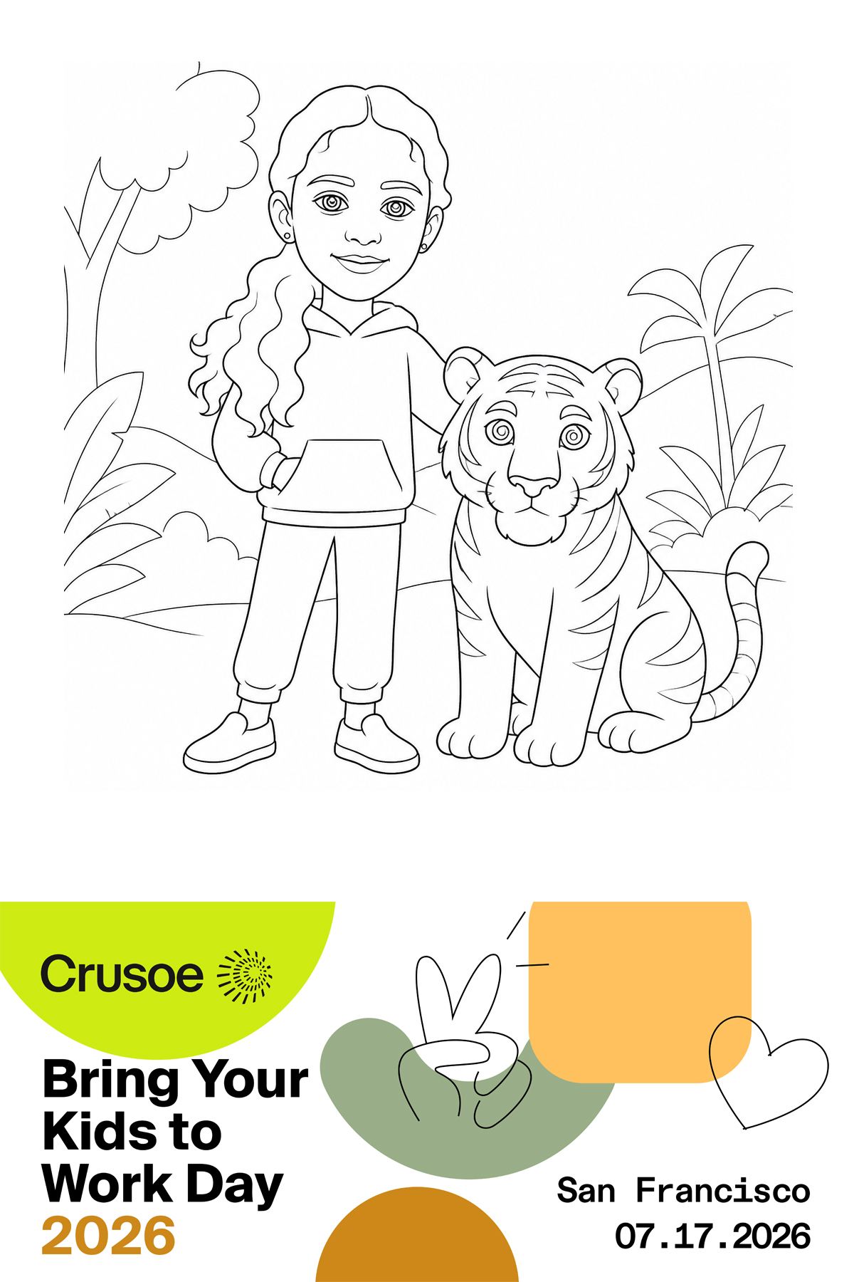 AI Sketch Bot portrait of a child with a tiger at Crusoe Bring Your Kids to Work Day, San Francisco.