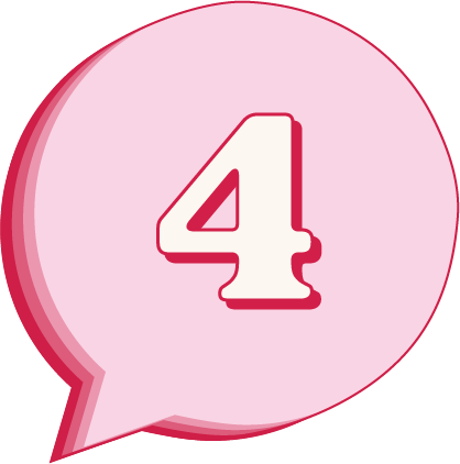 The number four wrapped in a pink speech bubble