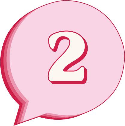 The number two wrapped in a pink speech bubble