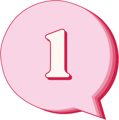 The number one wrapped in a pink speech bubble