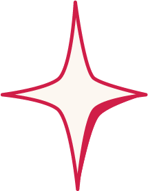 A four-pointed star shape with a cream fill and bold crimson outline, resembling a sparkle.