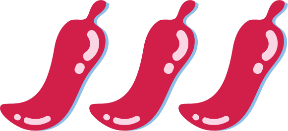 Three red-pink chilli peppers