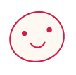 A minimalist smiley face illustration with rosy cheeks and a gentle smile on a cream background, outlined in red.