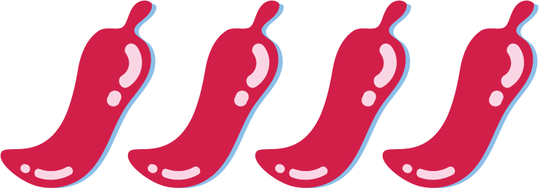 Four red-pink chilli peppers