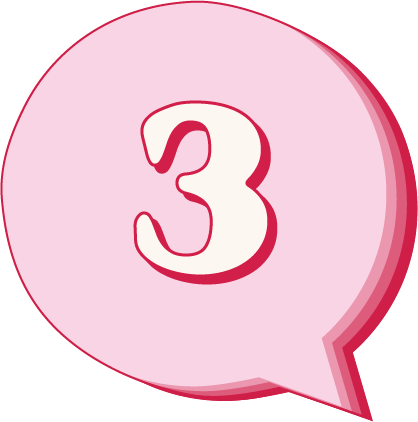 The number three wrapped in a pink speech bubble