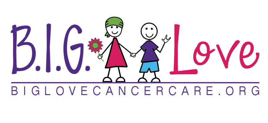 B.I.G. Love Cancer Care logo with colorful stick figure children holding hands at biglovecancercare.org.