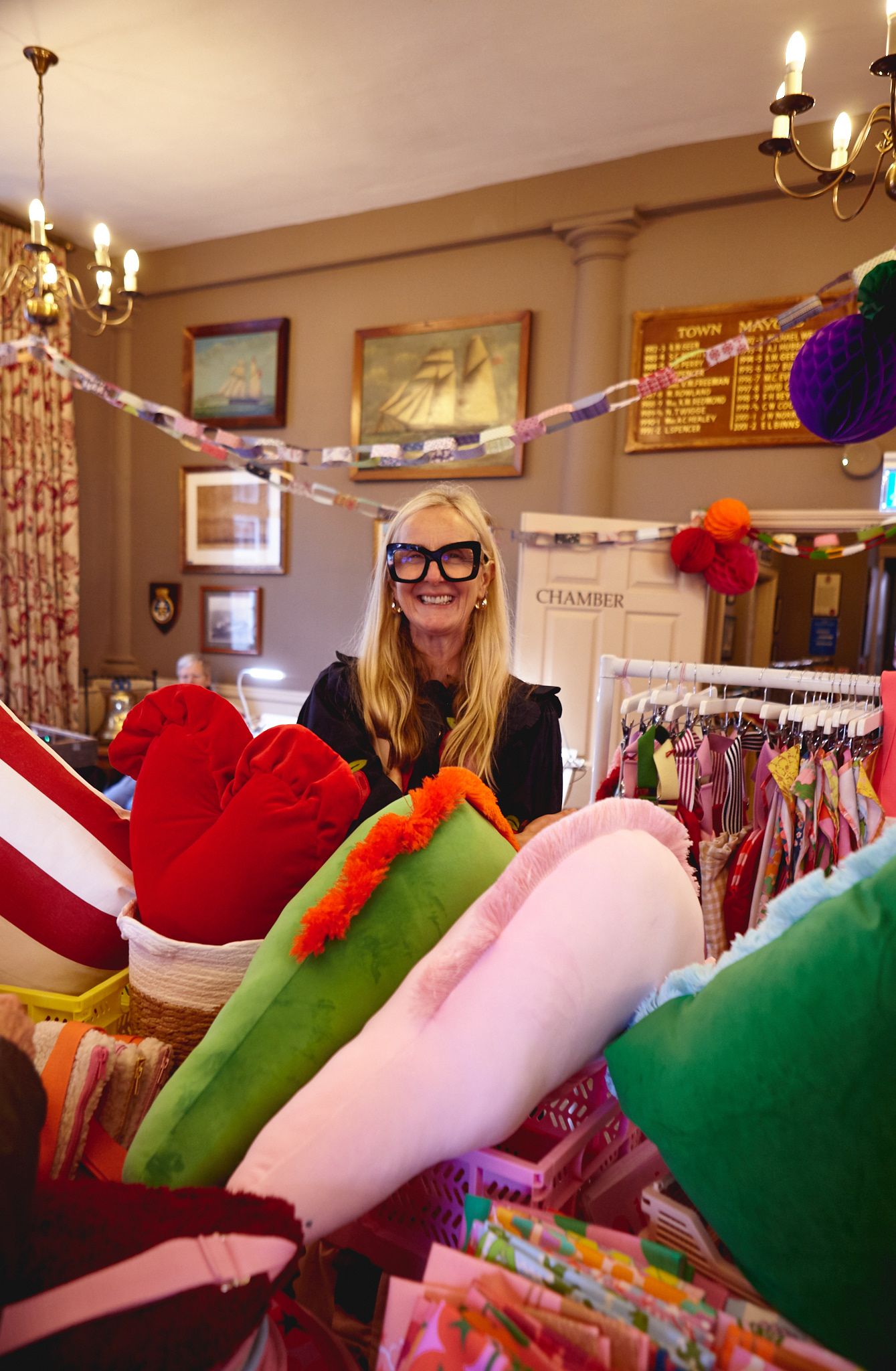 Becky Alexander’s textiles stall at a vintage market in Woodbridge during a brand photoshoot