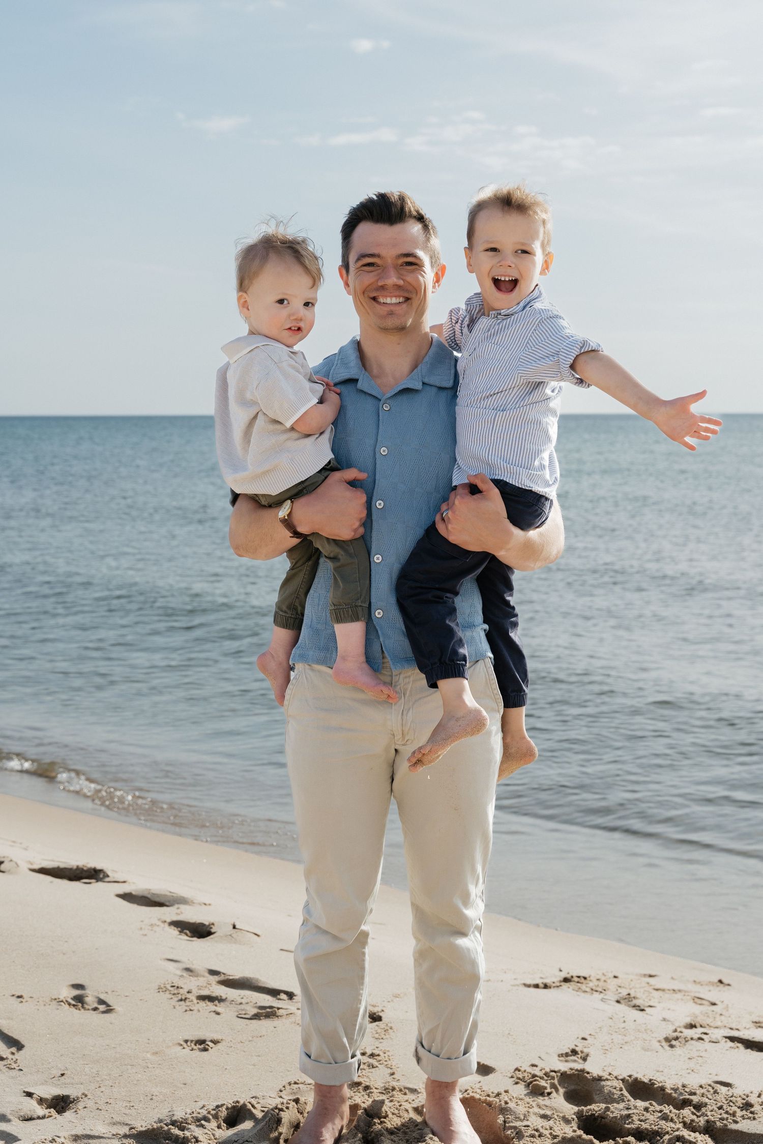 Father and sons Lake Michigan Beach