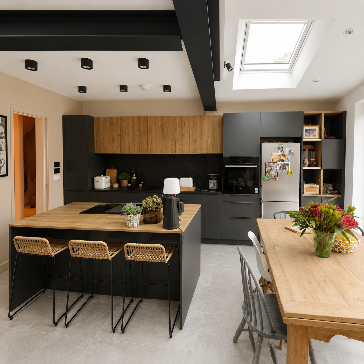 Arcos Soft Caneo Finish Mixed With Alabama Wall Units and Slim Black Handles