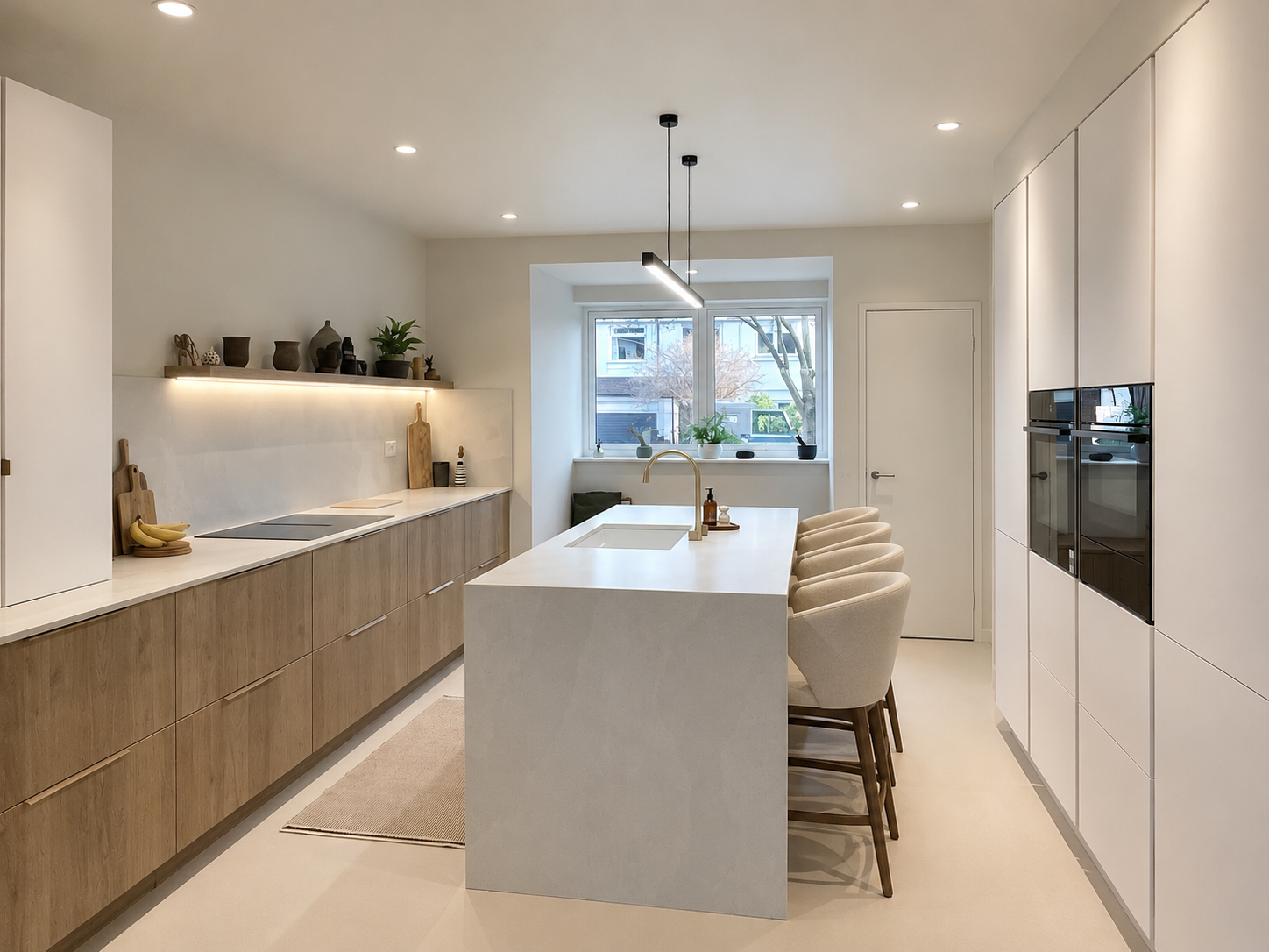 White and Alabama Wood Venner with Slim Brass Handles