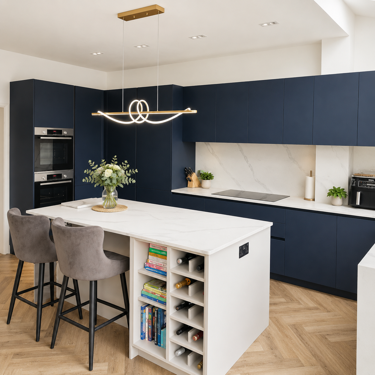 Arcos Soft Navy & Stone Grey Island in Handless