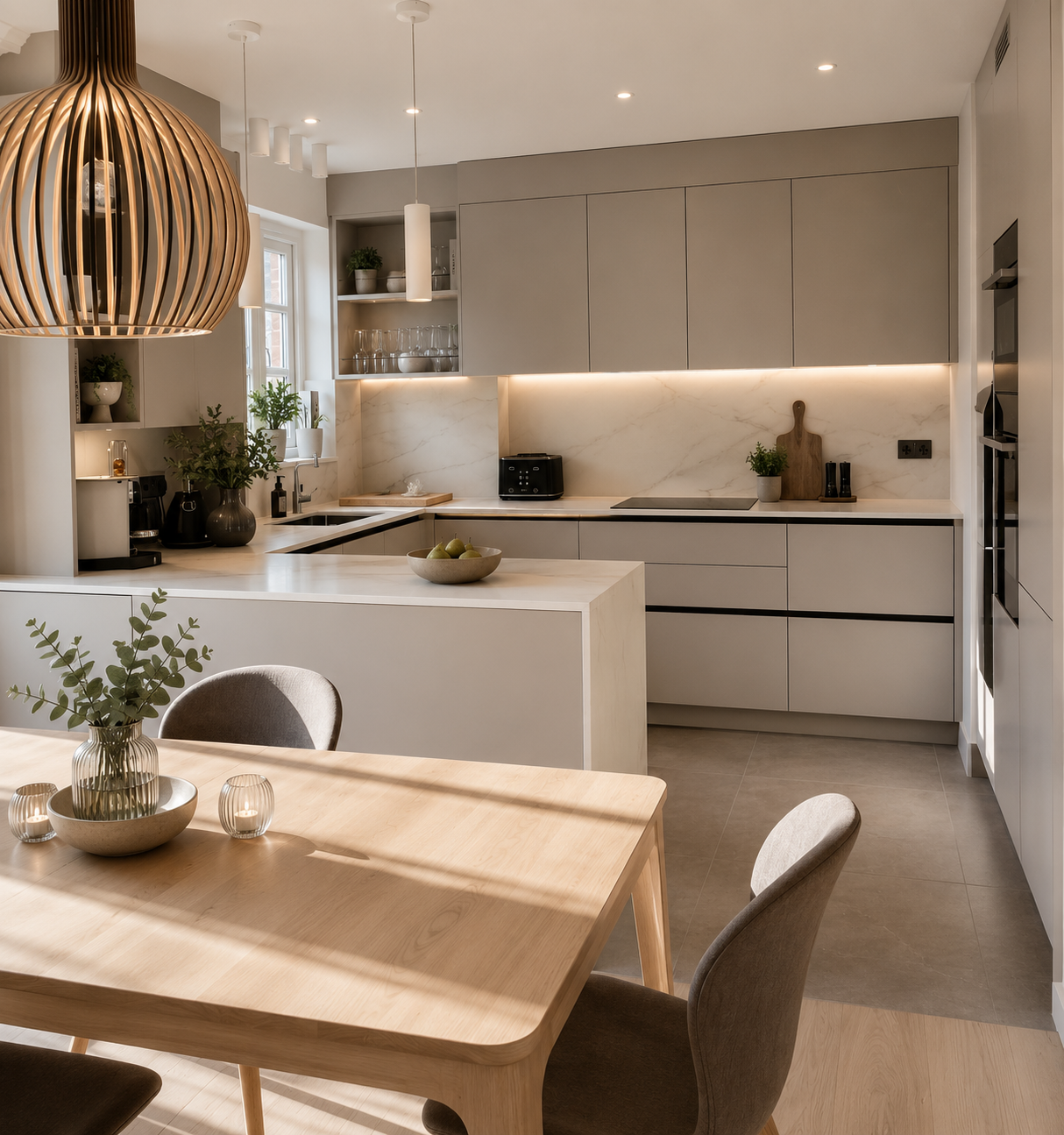 Spray Lacquered Vison Grey finish in Handless Style
