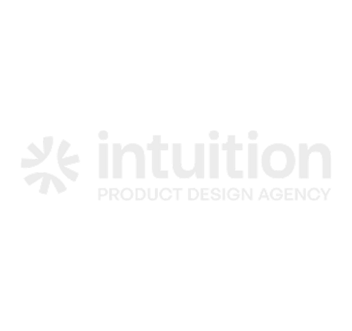 Intuition Product Design Agency logo with starburst icon and gray text.