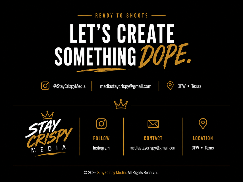 Stay Crispy Media is a DFW-based photography brand focused on portraits, couples, graduations, and creative photography.