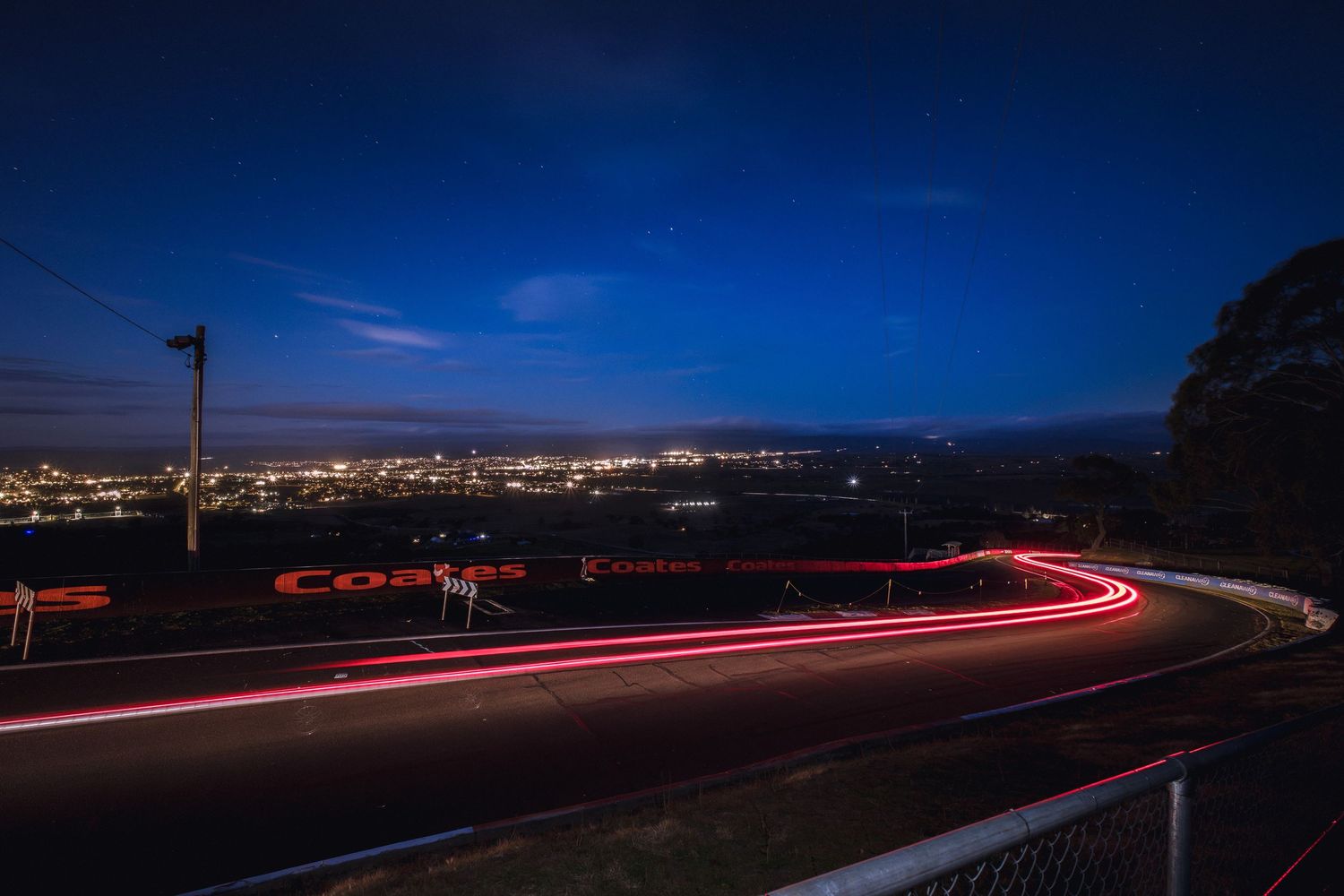 Long exposure light trails at dusk above the Bathurst city lights