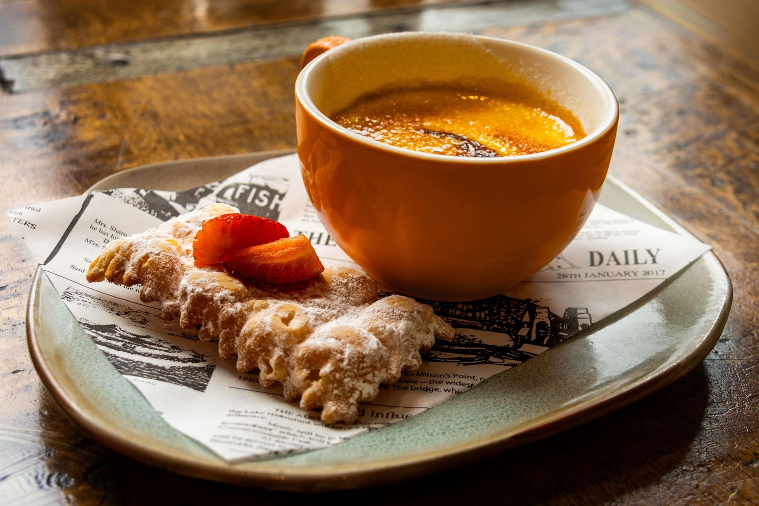 Coffee and pastries served on a plate, cafe and menu photography