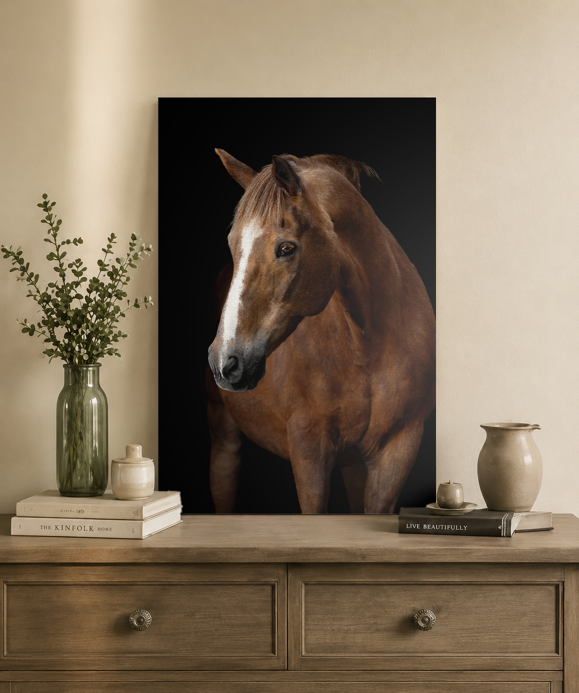 Horse on black background photography